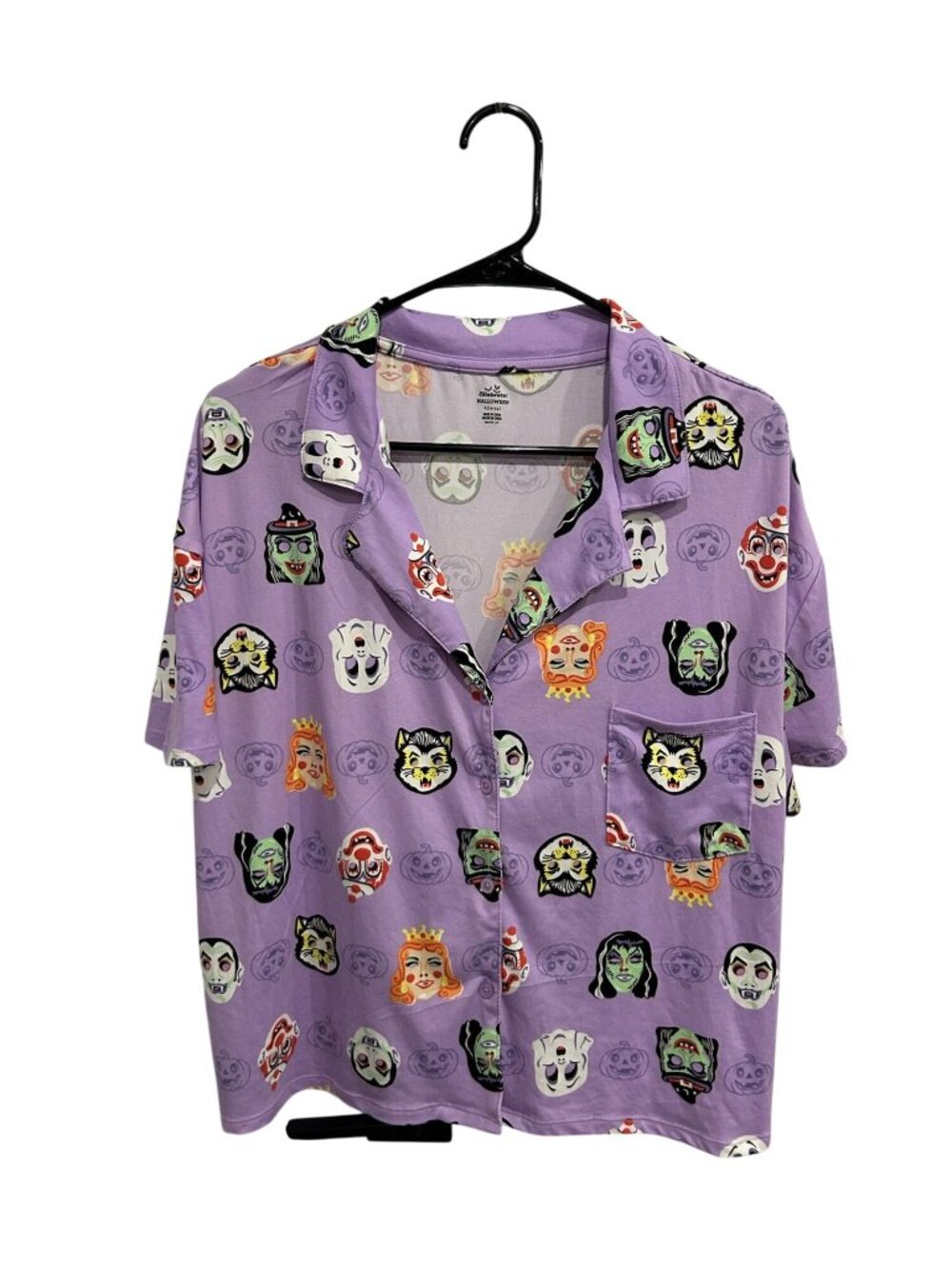 Purple Halloween Character Large Button Up Shirt Retro Way To Celebrate Large